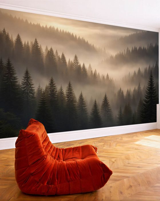 Fototapeta mglisty świt w górskim lesie