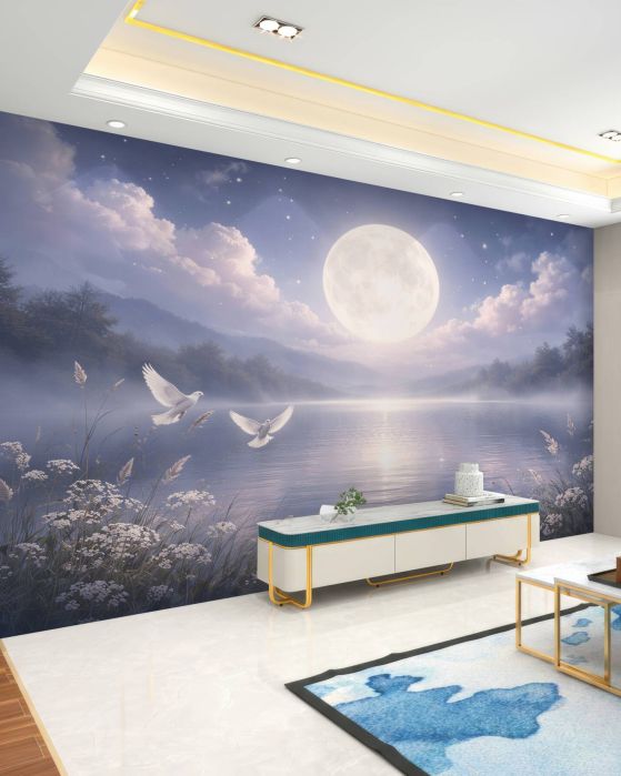 Fototapeta magiczne jezioro pod pełnią księżyca