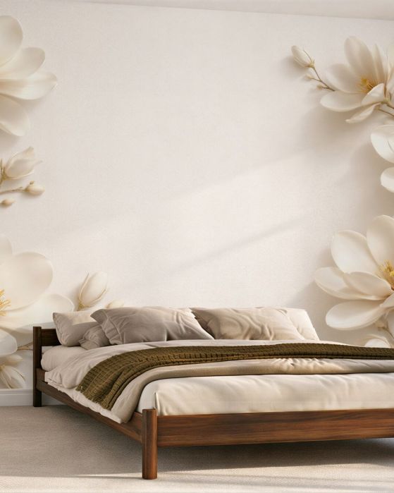 Fototapeta jasne magnolie w eleganckiej ramie