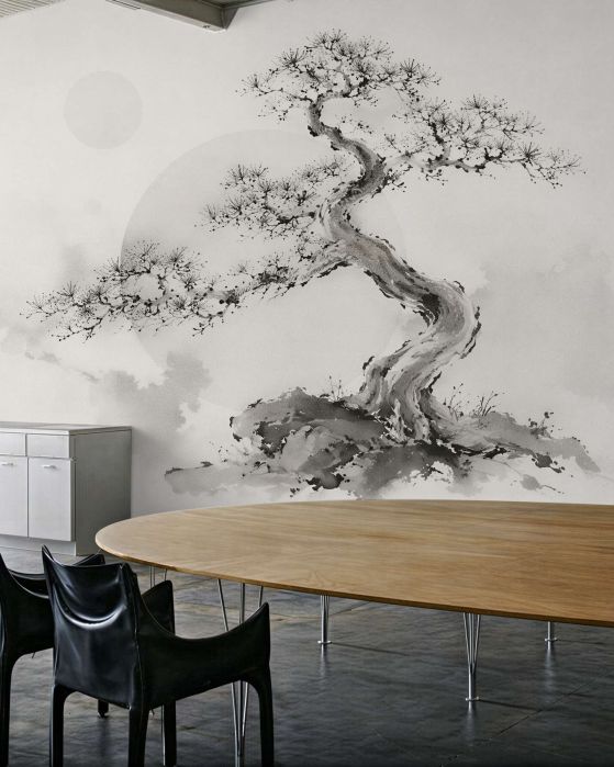 Fototapeta bonsai w szarej akwareli