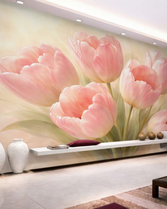 Fototapeta pudrowe tulipany w blasku Świtu