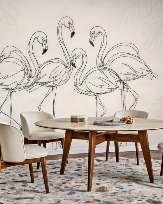 Fototapeta szkic flamingów w beżowej elegancji