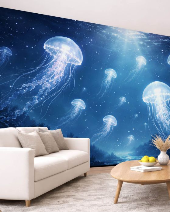 Fototapeta magiczne meduzy w nocnym oceanie