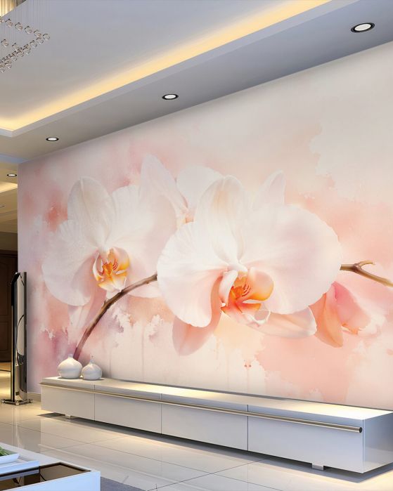 Fototapeta białe orchidee w pudrowym blasku