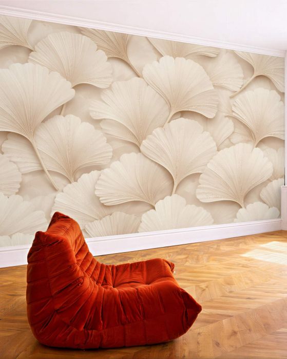 Fototapeta kremowe liście ginkgo 3d