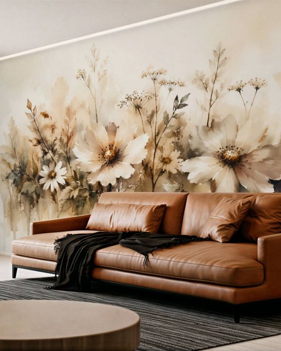 Fototapeta polne kwiaty w sepiowej akwareli
