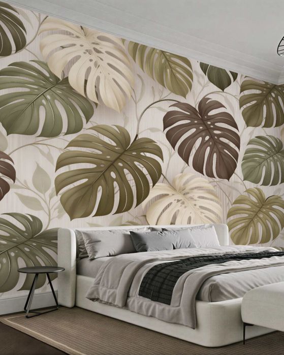 Fototapeta monstera w beżowej elegancji