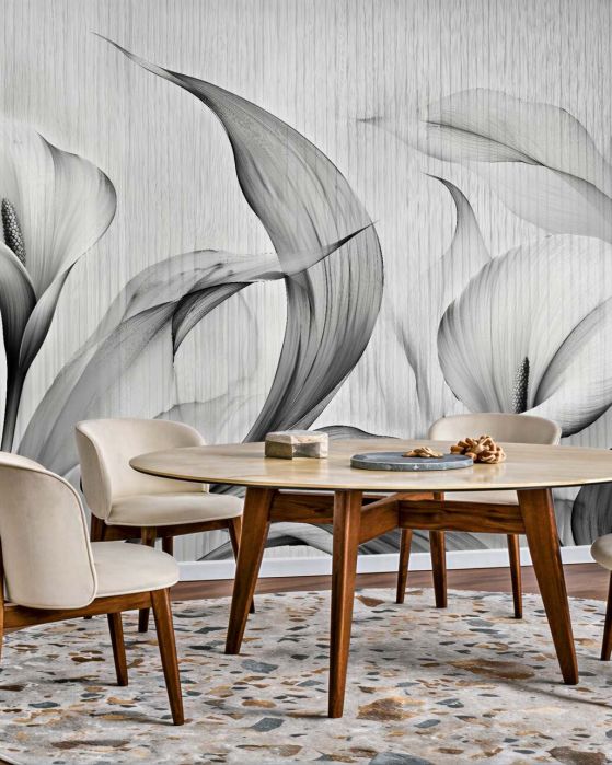 Fototapeta czarne kalie w eleganckiej mgle