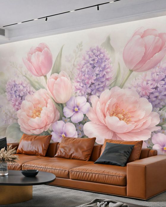 Fototapeta pastelowy bukiet tulipanów i piwonii