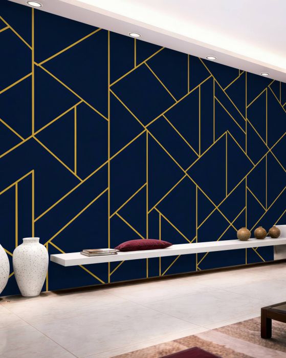 Fototapeta granatowa geometria ze złotą linią