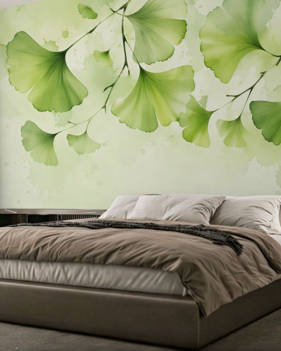 Fototapeta zielone liście ginkgo w akwareli
