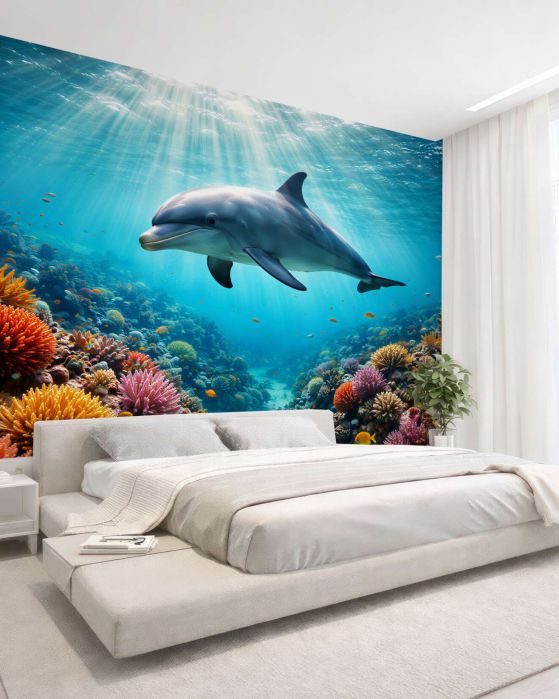 Fototapeta delfin w kolorowej rafie