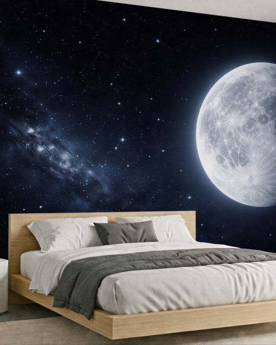 Fototapeta lśniący księżyc wśród gwiazd