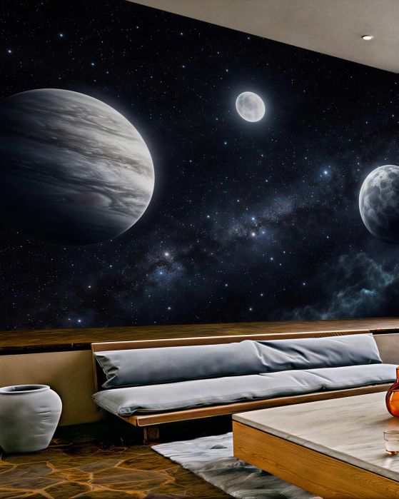 Fototapeta trzy planety w nocnym kosmosie