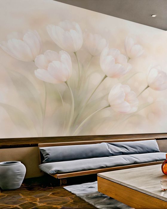 Fototapeta pudrowe tulipany w blasku