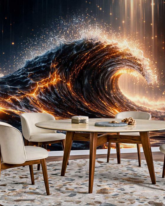 Fototapeta złota fala nocnego oceanu