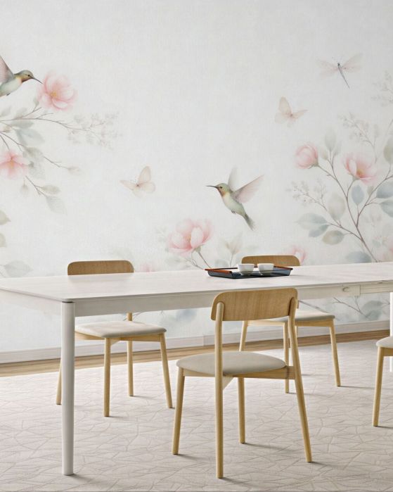 Fototapeta kolibry w pastelowych kwiatach