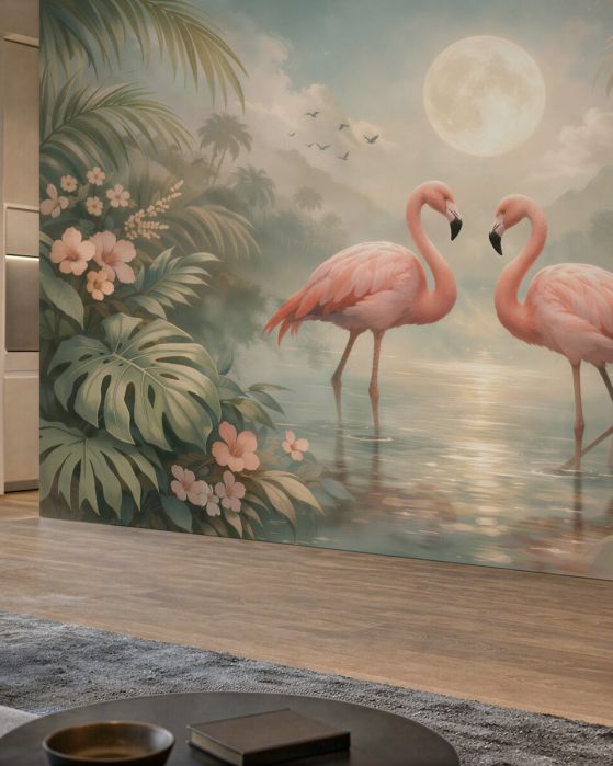 Fototapeta flamingi w księżycowej lagunie