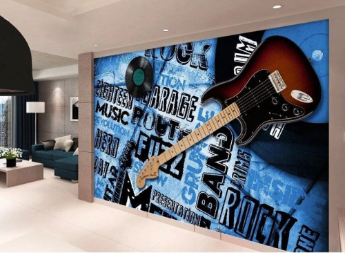 Fototapeta Gitara, Ściana i gitara akustyczna