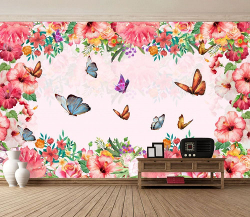 Fototapeta motyl i różowy