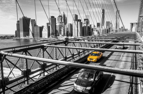 Fototapeta Taxi cab przekroczeniu mostu Brooklynie w Nowym Jorku