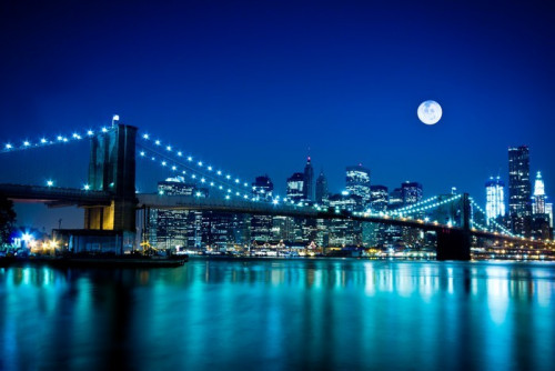 Fototapeta Scena nocy Brooklyn Bridge i New York City