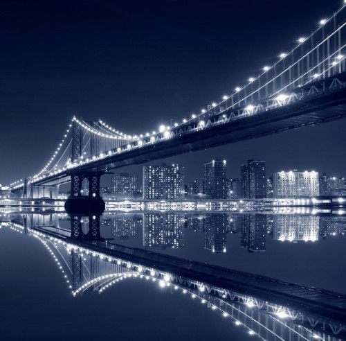 Fototapeta Manhattan Bridge i Manhattan Skyline w nocy