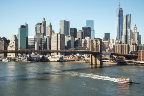 Fototapeta New York City Brooklyn Bridge downtown skyline