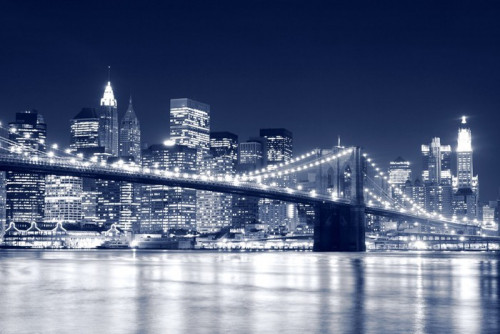 Fototapeta Brooklyn Bridge i Manhattan Skyline w nocy, New York City