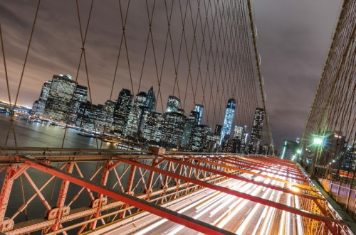 Fototapeta Nowy Jork - Manhattan Skyline z Brooklyn Bridge w nocy