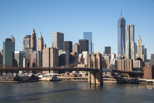 Fototapeta New York City Brooklyn Bridge downtown skyline