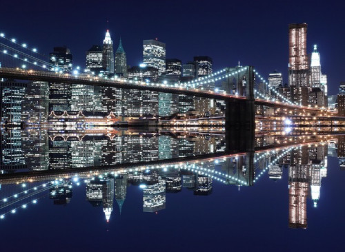 Fototapeta Brooklyn Bridge i Manhattan Skyline w nocy, New York City