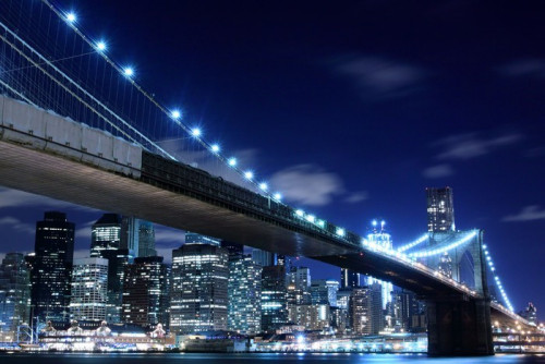 Fototapeta Brooklyn Bridge i Manhattan Skyline w nocy, New York City