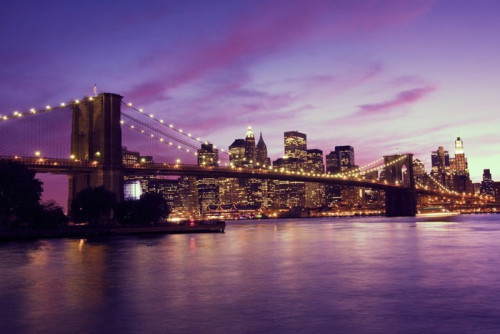 Fototapeta Brooklyn Bridge i Manhattan na zachodzie słońca, New York