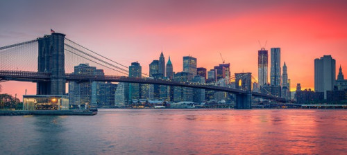 Fototapeta Brooklyn Bridge i Manhattan o zmierzchu