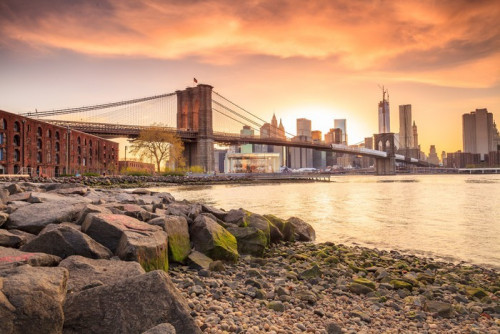 Fototapeta Brooklyn Bridge o zachodzie słońca