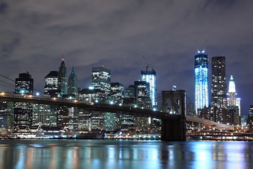 Fototapeta Brooklyn Bridge i Manhattan Skyline w nocy, New York City