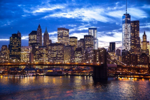 Fototapeta New York City Brooklyn Bridge downtown skyline