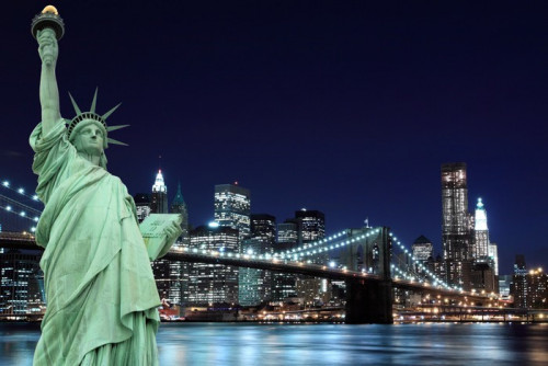 Fototapeta Brooklyn Bridge i Statua Wolności, Nowy Jork