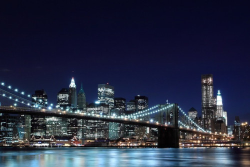 Fototapeta Brooklyn Bridge i Manhattan Skyline w nocy, New York City