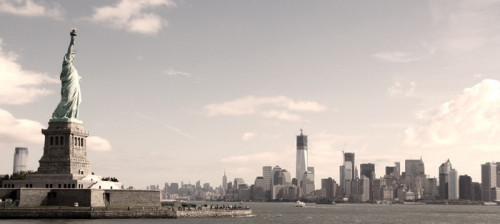 Fototapeta Panorama na Manhattanie w Nowym Jorku - sepia obraz