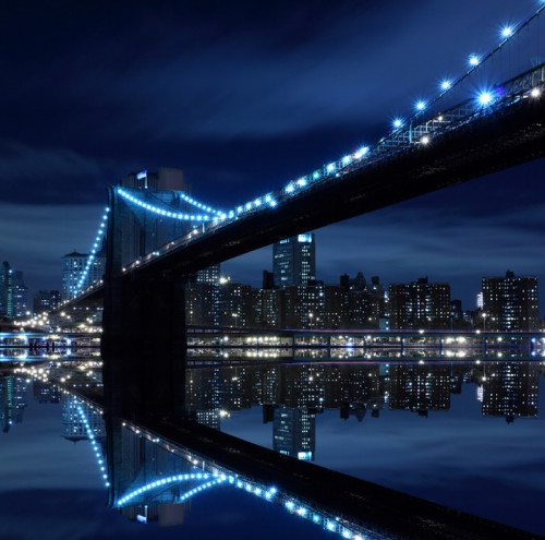 Fototapeta Brooklyn Bridge i Manhattan Skyline w nocy, New York City