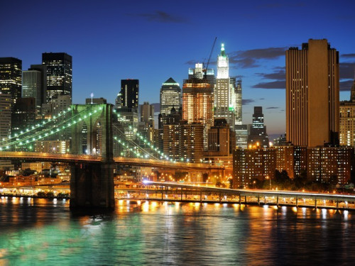 Fototapeta Nowy Jork Manhattan Bridge po zachodzie słońca