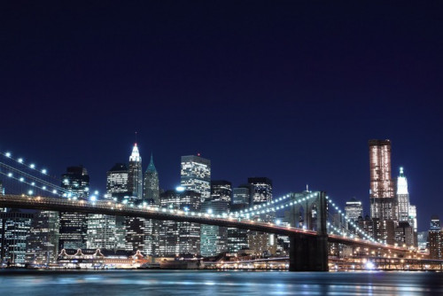 Fototapeta Brooklyn Bridge i Manhattan Skyline w nocy, New York City