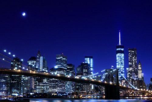 Fototapeta Brooklyn Bridge i Manhattan Skyline w nocy, New York City