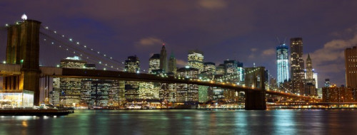 Fototapeta New York City Brooklyn Bridge panorama o zmierzchu