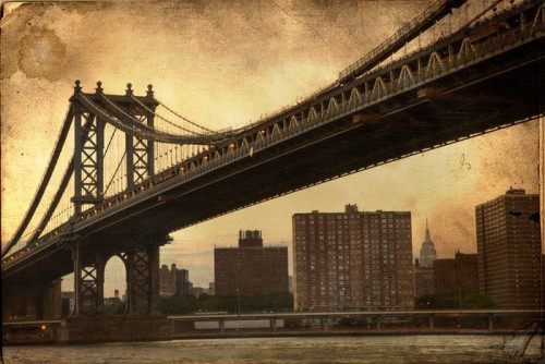 Fototapeta Manhattan Bridge w Nowym Jorku w stylu retro z tekstur