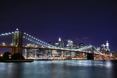 Fototapeta Brooklyn Bridge i Manhattan Skyline w nocy, New York City