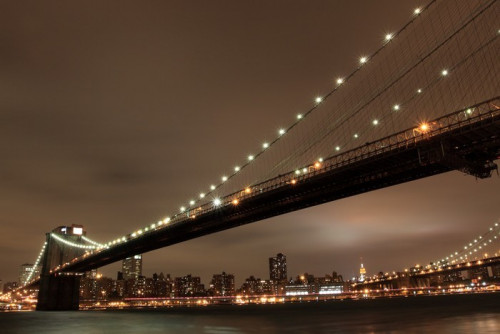 Fototapeta Brooklyn Bridge i Manhattan Skyline w nocy, New York City