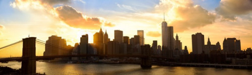 Fototapeta Manhattan panoramy z Brooklyn Bridge na zachodzie słońca, New York